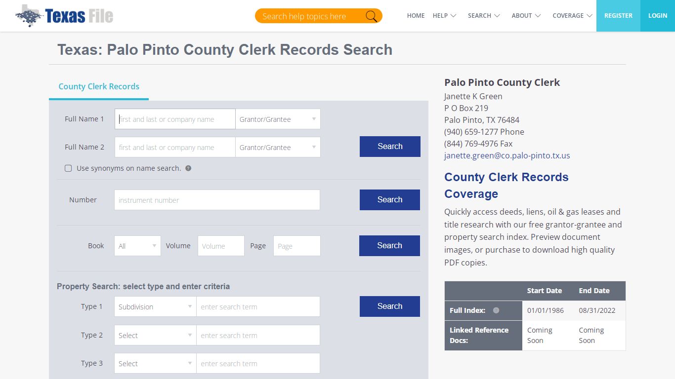 Palo Pinto County Clerk Records Search | TexasFile